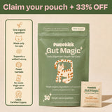 Pumpkin's Gut Magic organic pumpkin fiber daily digestion topper for cats — 30 no-waste single-serve packets, USDA certified organic, supports a settled tummy and fewer hairballs