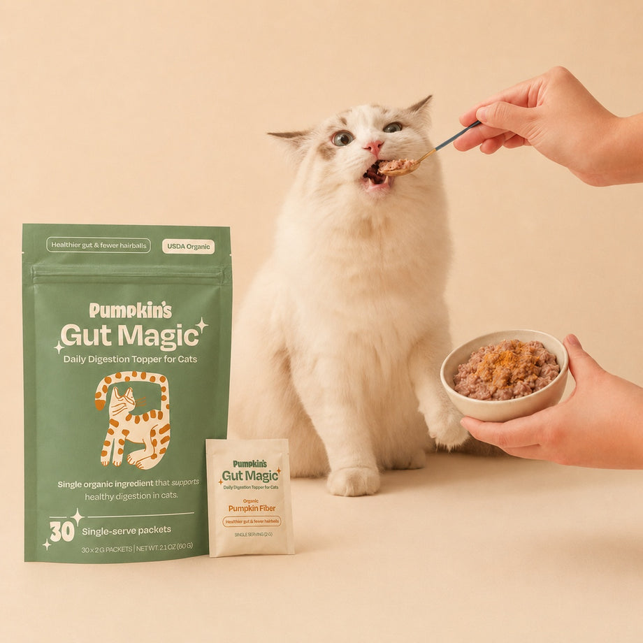 Pumpkin's pouch of organic pumpkin topper for cats with single-serve packets
